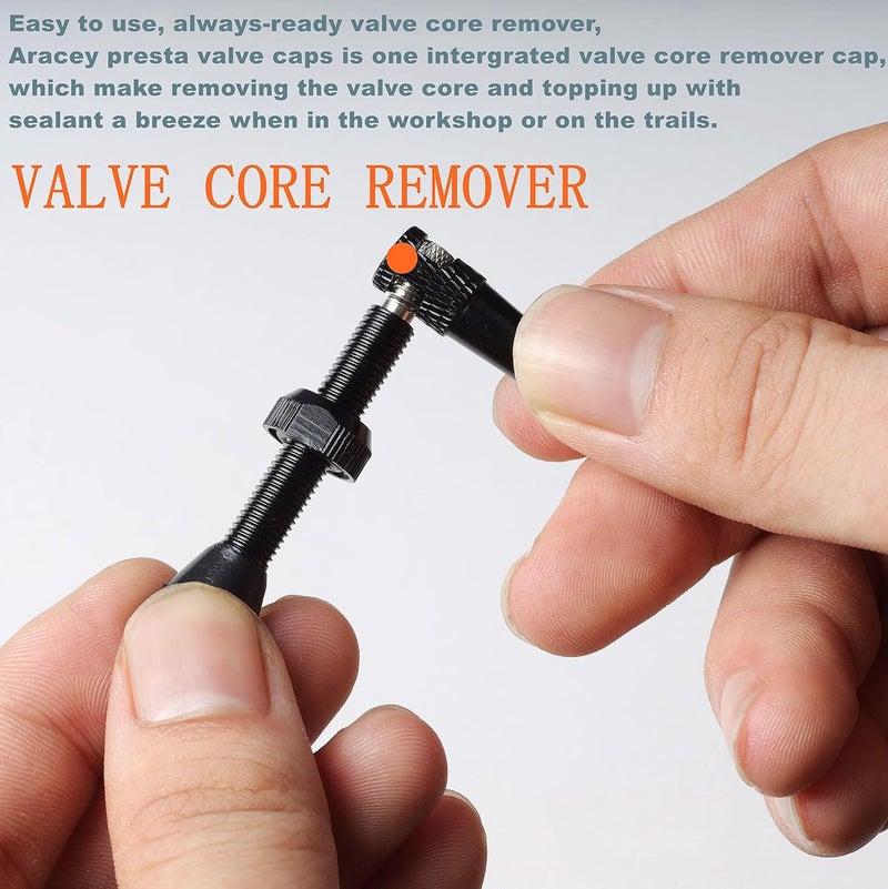 Aracey 10Pieces Presta Valve Core,12Pieces Alloy Presta Valve Caps with Alloy Valve Core Remover Tool for Tubeless Road MTB Bike, Stan's, Vittoria, Continental, Kenda and More - Image 5